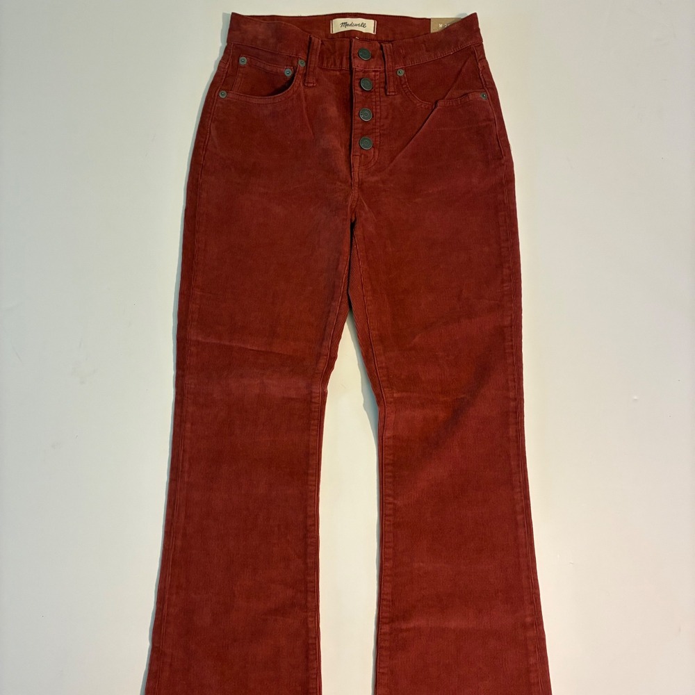 Madewell‎ Womens Size 25 Cali Demi-Boot Corduroy Pants Rust Red Button M0602 NEW